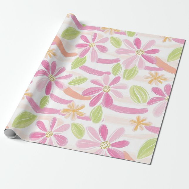 Pastell Retro Blommig (2) Presentpapper (Utrullad)
