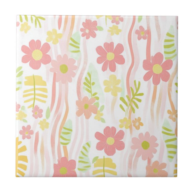 Pastell Retro Blommig (3) Kakelplatta (Framsidan)