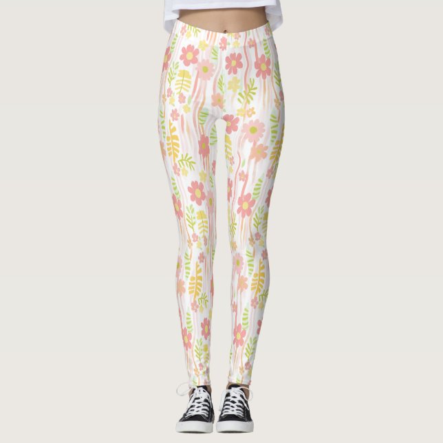Pastell Retro Blommig (3) Leggings (Framsida)