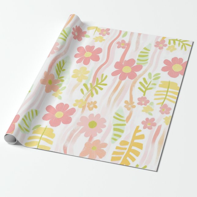 Pastell Retro Blommig (3) Presentpapper (Utrullad)