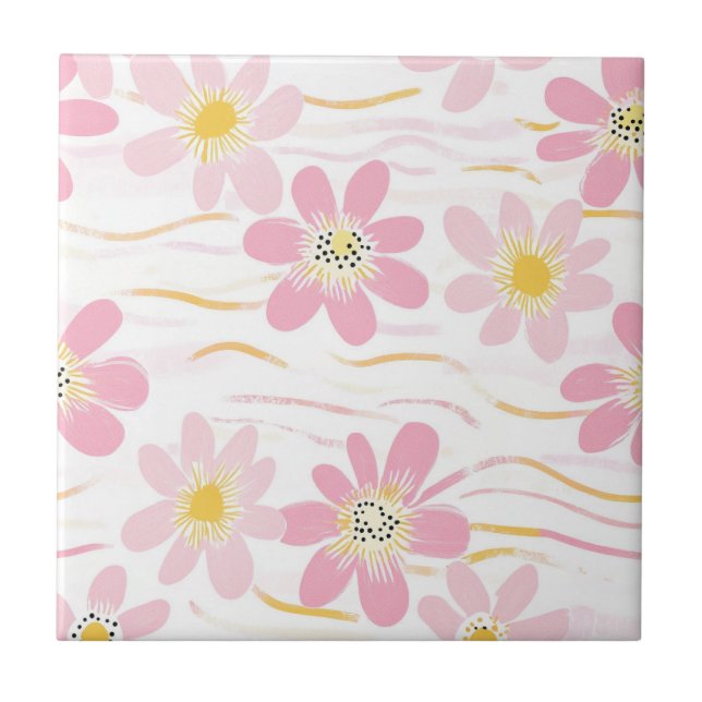 Pastell Retro Blommig (4) Kakelplatta (Framsidan)