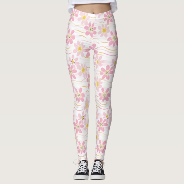 Pastell Retro Blommig (4) Leggings (Framsida)
