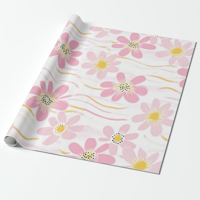 Pastell Retro Blommig (4) Presentpapper (Utrullad)