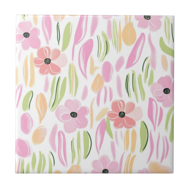 Pastell Retro Blommig (5) Kakelplatta (Framsidan)