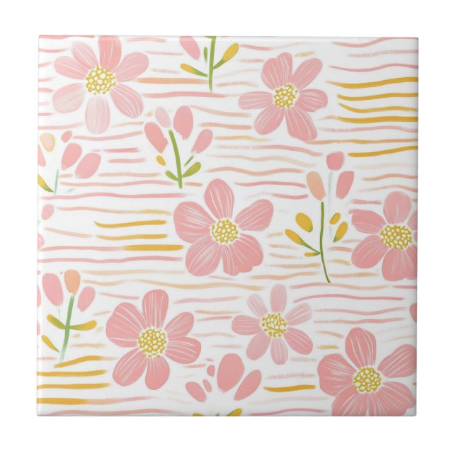 Pastell Retro Blommig (6) Kakelplatta (Framsidan)