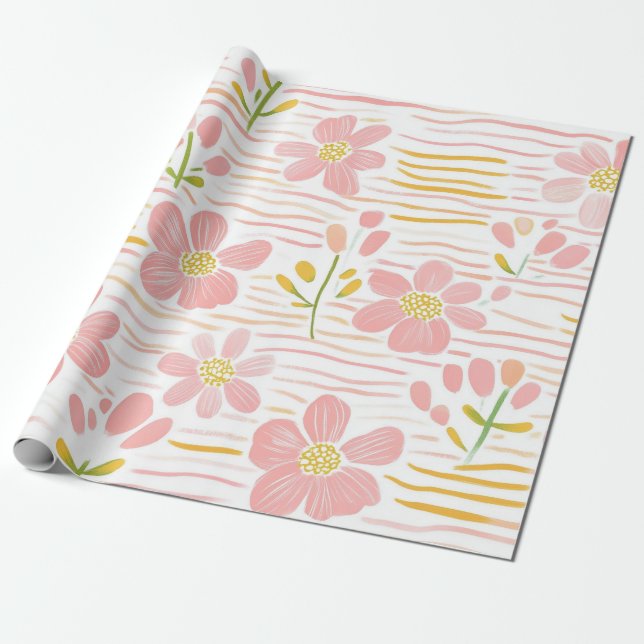 Pastell Retro Blommig (6) Presentpapper (Utrullad)