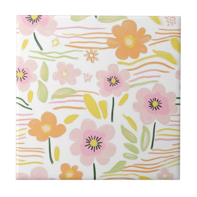 Pastell Retro Blommig (7) Kakelplatta (Framsidan)