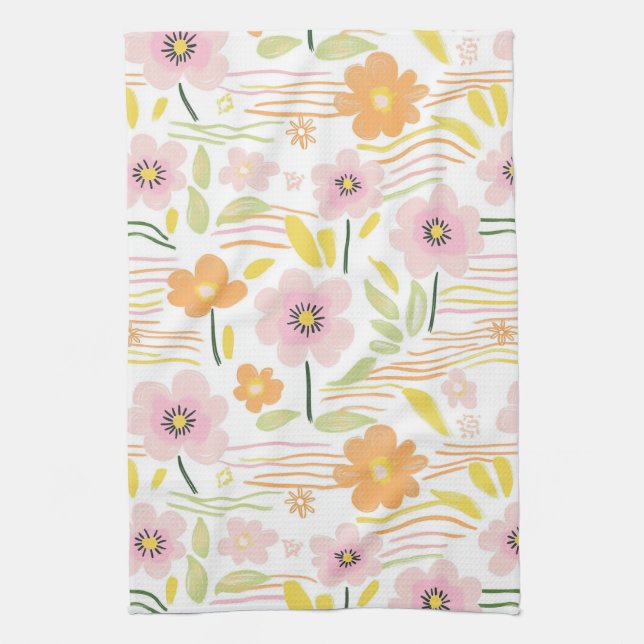 Pastell Retro Blommig (7) Kökshandduk (Vertikal)