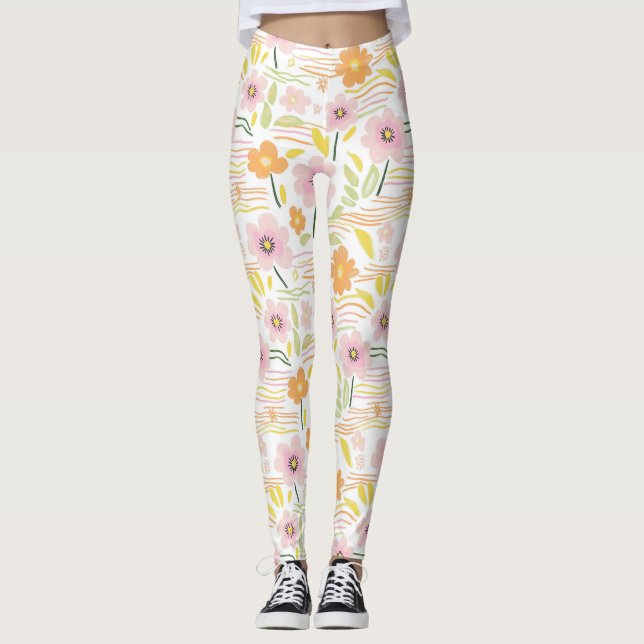 Pastell Retro Blommig (7) Leggings (Framsida)