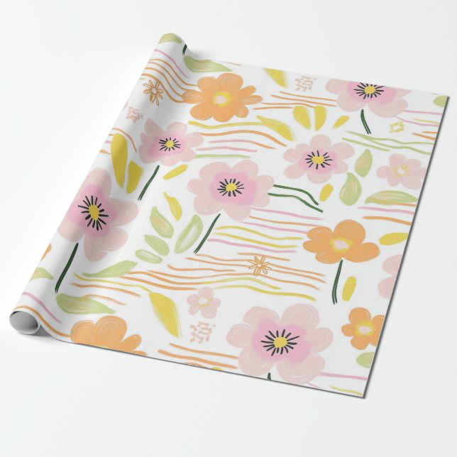 Pastell Retro Blommig (7) Presentpapper (Utrullad)