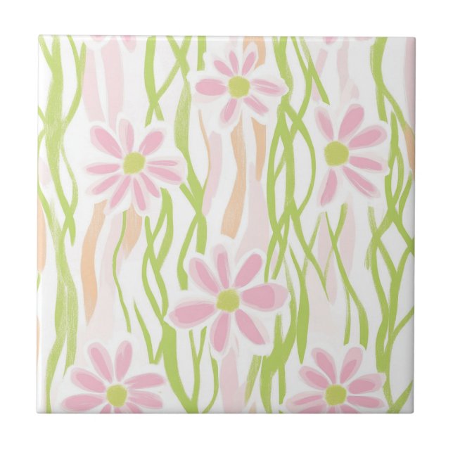 Pastell Retro Blommig (8) Kakelplatta (Framsidan)