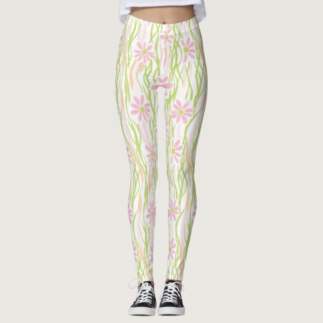 Pastell Retro Blommig (8) Leggings (Framsida)