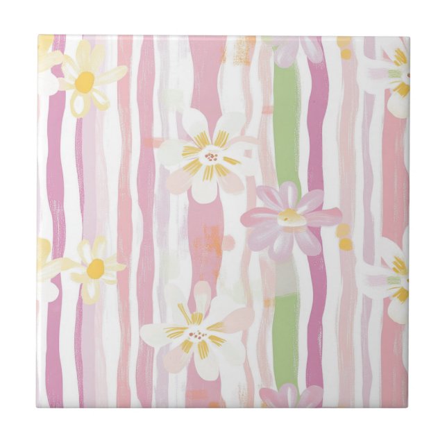 Pastell Retro Blommig (9) Kakelplatta (Framsidan)