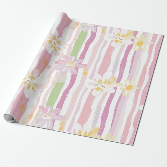 Pastell Retro Blommig (9) Presentpapper (Utrullad)