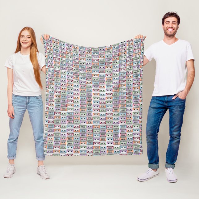 Pastell Retro Kassettrullar Mönster Fleecefilt (På plats)