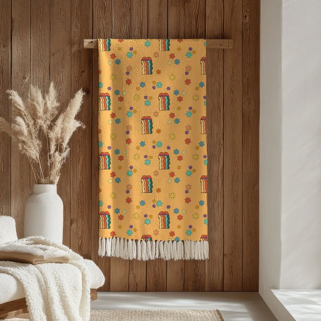 Pastell Retrofilt Trendy 70-tal Mysiga Vibrationer Fleecefilt (Pastel Retro Blanket Trendy 70s Cozy Vibes)