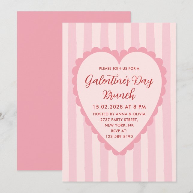 Pastell Röd Rosa Handritad Galentine's Day Brunch Inbjudningar (Fram/baksida)