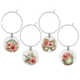 PASTELL RÖDA & GRÖNA TROPISKA HIBISCUSBLOMMOR BERLOCK VINGLAS