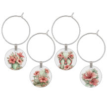 PASTELL RÖDA & GRÖNA TROPISKA HIBISCUSBLOMMOR