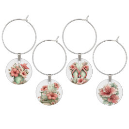 PASTELL RÖDA & GRÖNA TROPISKA HIBISCUSBLOMMOR BERLOCK VINGLAS