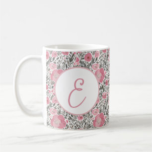Pastell rosa akvarell blommig mönster monogram kaffemugg