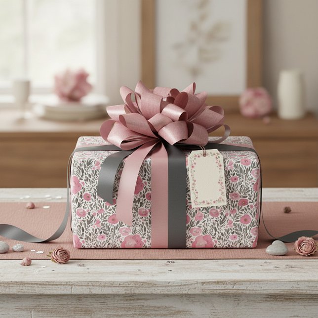 Pastell rosa akvarell blommönster presentpapper (Skapare uppladdad)
