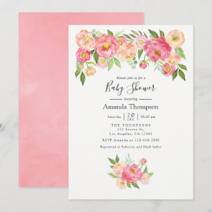 Pastell Rosa Akvarell Peonies Barnkalas Inbjudningar