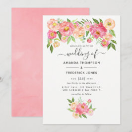 Pastell Rosa Akvarell Peonies Bröllop Inbjudningar