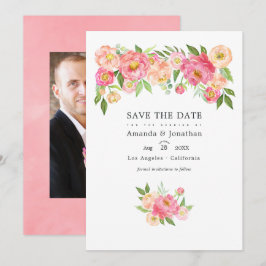 Pastell Rosa Akvarell Peonies Bröllopsfoto Spara Datumet
