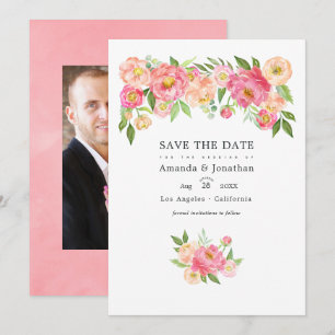 Pastell Rosa Akvarell Peonies Bröllopsfoto Spara Datumet