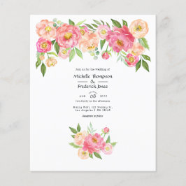 Pastell Rosa Akvarell Peonies Bröllopsinbjudan Flygblad
