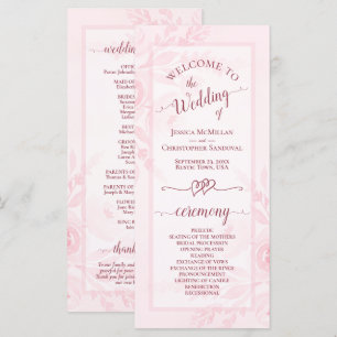 Pastell Rosa Akvarell Peonies Elegant Bröllop Program