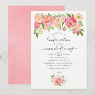 Pastell Rosa Akvarell Peonies Konfirmation Inbjudningar