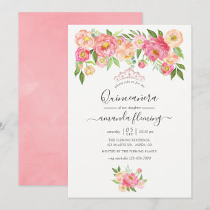 Pastell Rosa Akvarell Peonies Quinceañera Inbjudningar