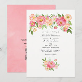 Pastell Rosa Akvarell Peony QR-kod RSVP Bröllop Inbjudningar