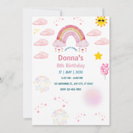 Pastell rosa akvarell söt regnbåge liten flicka inbjudningar