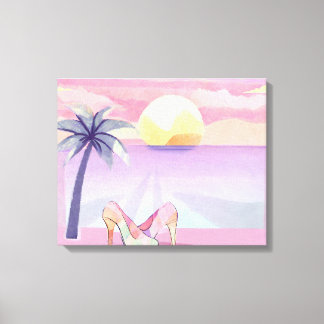 Pastell Rosa Akvarell Strand Solnedgång Canvastryck