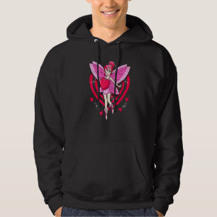 Pastell Rosa Älva Med Röda Hjärtan Flickor Hoodie