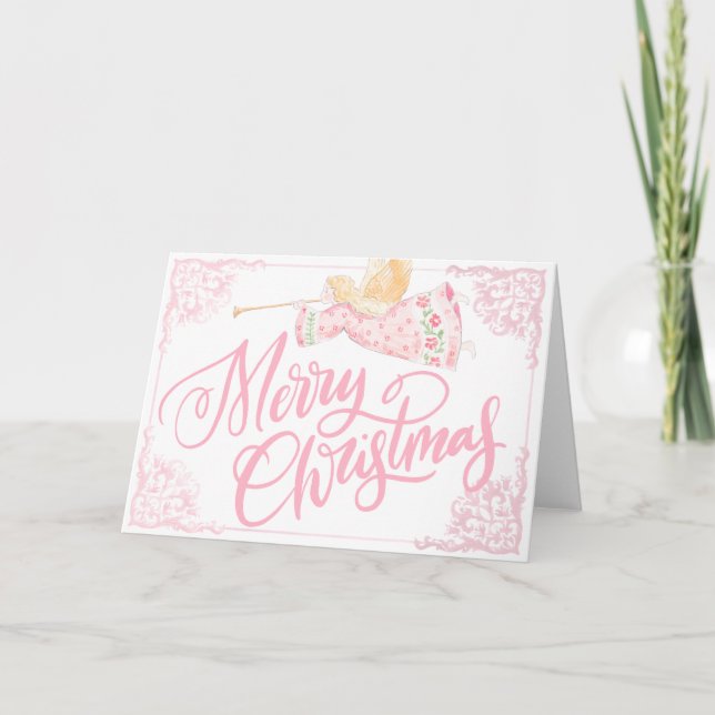 Pastell Rosa Ängel God Jul Kort (Framsida)
