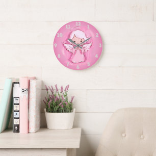Pastell Rosa Ängel, Varma Rosa Och Grå Stor Klocka