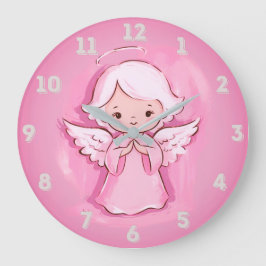 Pastell Rosa Ängel, Varma Rosa Och Grå Stor Klocka