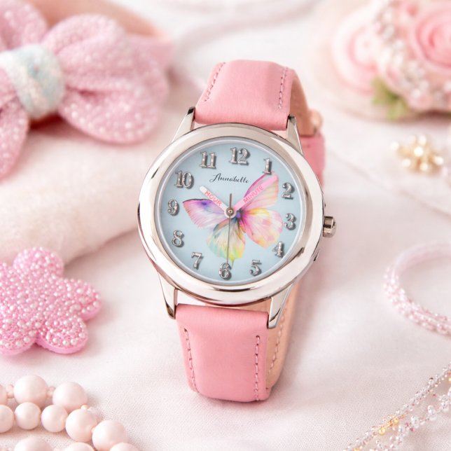 Pastell Rosa Anpassat Namn Barn Klocka Present (Skapare uppladdad)