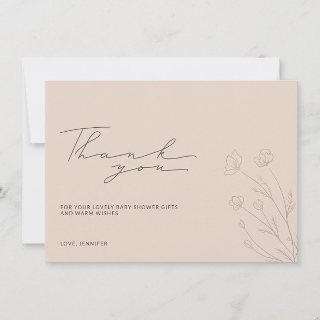 Pastell Rosa Baby Shower Liten Blomma Tack Kort (Framsida)