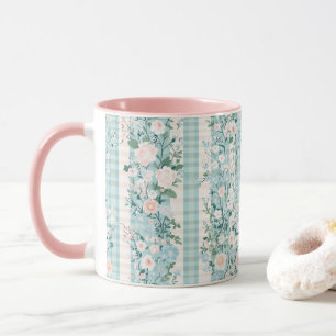 Pastell Rosa Blå Akvarell Blommor Rutigt Mugg