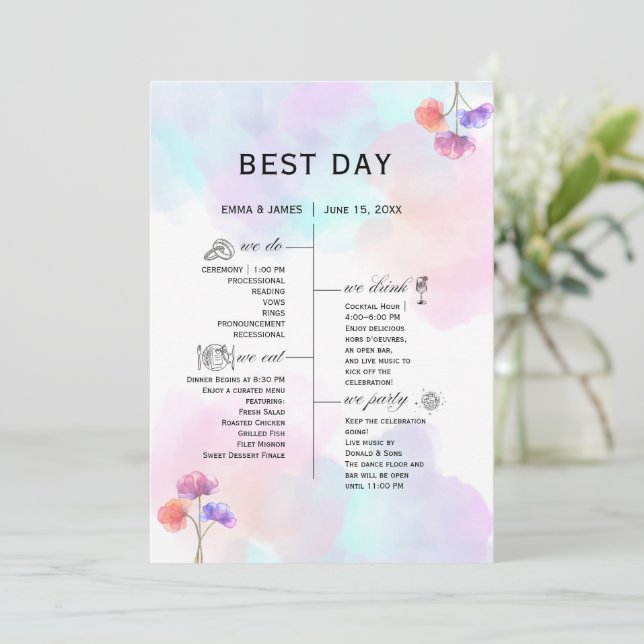 Pastell Rosa & Blå Bröllopsprogram Program (Stående Fram)