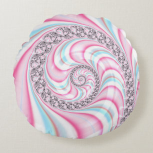 Pastell Rosa Blå Godisspiral Fraktal Rund Kudde