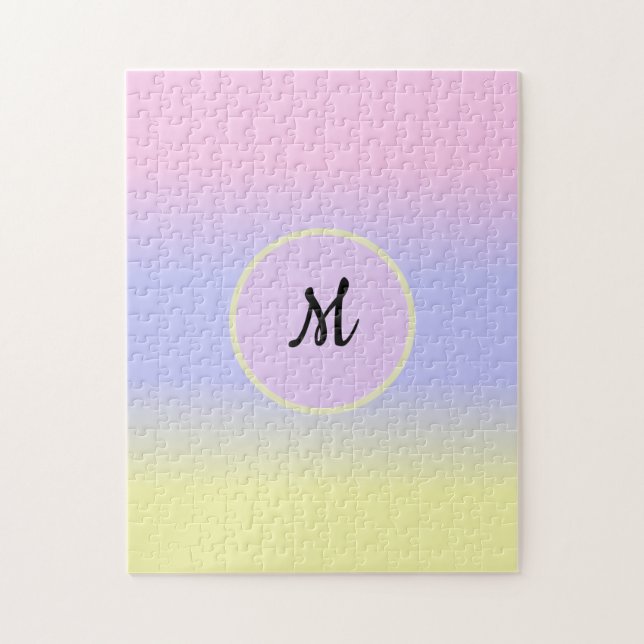 Pastell Rosa Blå och Gul med Monogram Pussel (Vertikal)