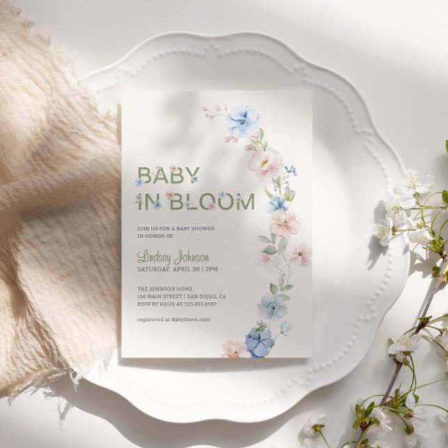 Pastell Rosa Blå Vår Bebis i Blom Baby Shower  Inbjudningar (Skapare uppladdad)