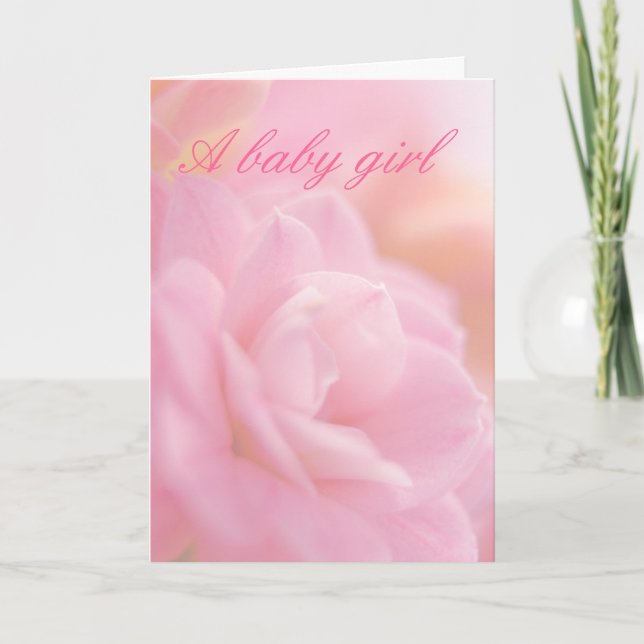 Pastell rosa blomma ... babyflicka kort (Framsida)