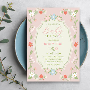 Pastell rosa blommande baby shower inbjudningar